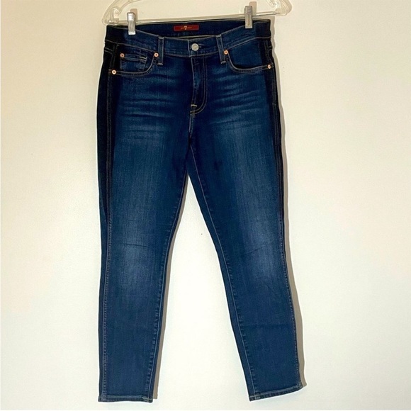 7 For All Mankind Women’s Two Tone Dark Rinse Skinny Denim Jeans Size 28 - Picture 1 of 11